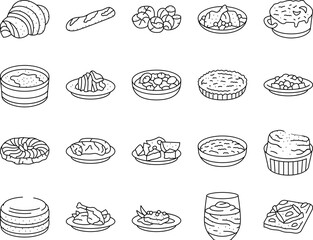 Canvas Print - french cuisine food meal icons set vector. lunch dinner, delicious tasty, gourmet snack, dish, cooking fresh, healthy, kitchen french cuisine food meal black contour illustrations