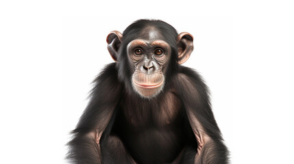 Wall Mural - Young Chimpanzee, Simia troglodyte sitting in front of white background. generative ai