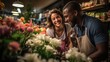 © MoreThanProd - Flower shop counter, where a florist assists a customer in selecting the perfect bouquet. The image conveys the personalized and friendly service of the flower shop. Generative ai