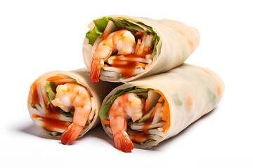 Close-up of shrimp rolls isolated on a white background