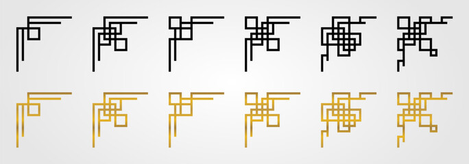 Collection of Chinese New Year ornament border corners. elegant geometric design. decoration for Asian theme frame. vector for poster, brochure, social media, banner.