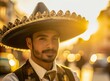 Mexican mariachi face portrait closeup on the street