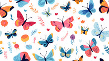 Butterfly And Caterpillar Pattern In Vibrant Colors