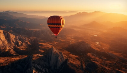 Canvas Print - Flying high in hot air balloon, exploring majestic mountain range generative AI