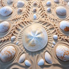 Canvas Print - Seashells arranged in a mesmerizing pattern on the sand