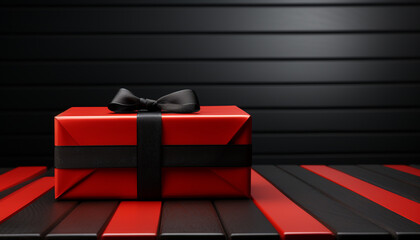 Wall Mural - Shiny gift box wrapped in black paper, symbolizing love generated by AI