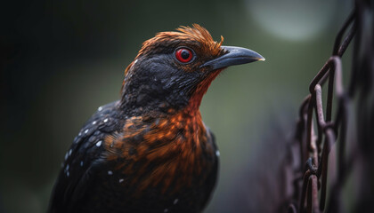 Wall Mural - Spotted hawk perching on branch, close up of beautiful bird generative AI