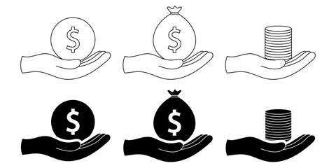 Wall Mural - hand holding money icon.save money icon set isolated on white background