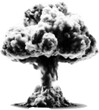 © RuleByArt - Atomic bomb explosion in halftone dots texture, isolated black and white vector design element
