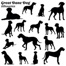 Collection Of Silhouette Illustrations Of Great Dane Dog