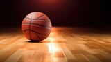 Fototapeta Sport - Basketball ball on wooden floor and sport arena