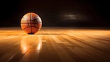 Fototapeta Sport - Basketball ball on wooden floor and sport arena