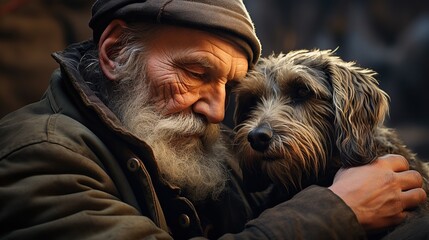 Wall Mural - Man hugs his favorite dog.