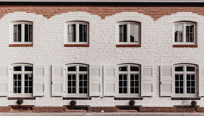 Sticker - Row of old fashioned brick buildings with elegant stucco facades generated by AI