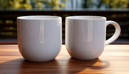 Sticker - Wooden coffee cup on table with fresh hot drink generated by AI