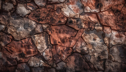 Poster - Rough, weathered brick wall with abstract pattern and stained texture generated by AI