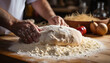 Homemade dough on wooden table, preparing fresh bread generated by AI