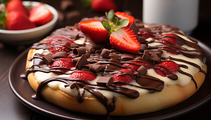 Canvas Print - Freshness and indulgence on a strawberry cheesecake generated by AI