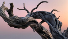 Silhouette Of A Twisted Tree Branch Against A Blue Sunset Generated By AI