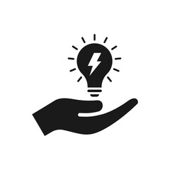 Wall Mural - Energy saving. Lightbulb on hand icon flat style isolated on white background. Vector illustration