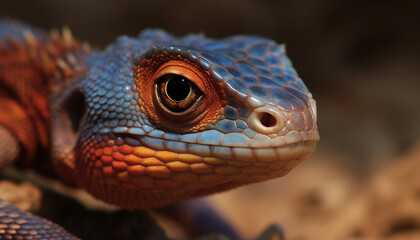 Wall Mural - Horned lizard looking at camera in tropical forest habitat generated by AI