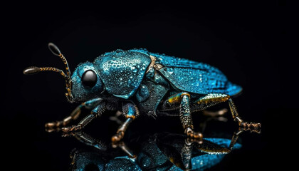 Canvas Print - Small weevil on leaf, studio shot, extreme close up generated by AI