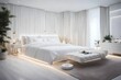 **white bedroom, table and chaise longue for a relaxing night.