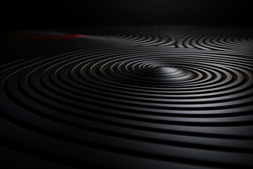 Wall Mural - Black Ripple Podium Surface Concentric on Black Background, Abstract 3D for Product Display