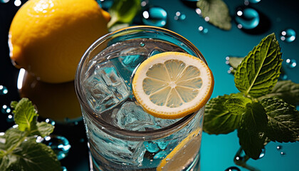 Canvas Print - Refreshing citrus cocktail on a wooden table generated by AI