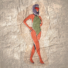 Wall Mural - Illustration of a beautiful fashion model posing in a stylish swimsuit wearing sunglasses. Young attractive woman in beachwear.