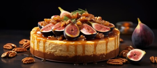 Canvas Print - Autumn cheesecake featuring figs, pecans, and maple syrup.