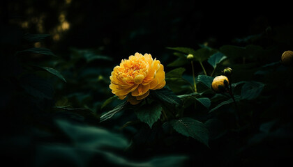 Canvas Print - Vibrant yellow flower head in close up, showcasing nature beauty generated by AI