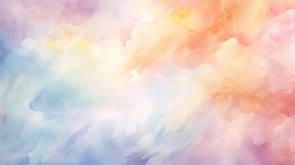 Wall Mural - An illustration in watercolor style. Light sky-pink shades. Pure pastel tones with the effect of wet paint, watercolor background on canvas. Flowing paint resembling clouds, a current