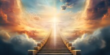 Behold A Stairway Leading Up To The Sky During Sunrise, Symbolizing The Concept  The Entrance To Heaven