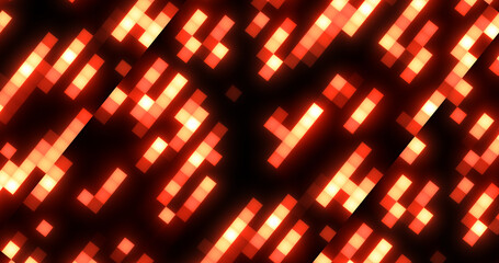 Poster - Abstract yellow orange retro pixel hipster digital background made of moving energy brick squares on a black background