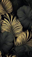 Wall Mural - Luxury gold tropical leaves illustration