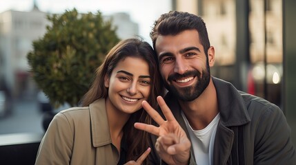 A couple from middle east are excitedly crossing their fingers to make a wish.