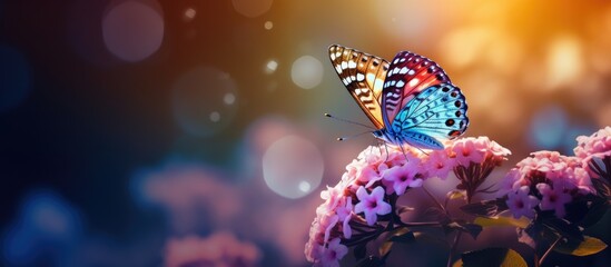 Sticker - Stunning close-up of a butterfly resting on a flower in a summer garden.