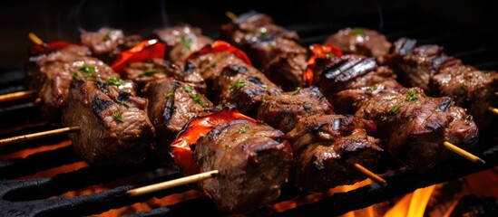 Canvas Print - Closeup of grilled beef kababs.