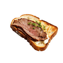Bread With Beef Steak Cuts Isolated On Transparent Background, Clipping Path, Png File, 