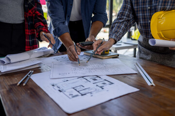 Engineer Teamwork Meeting, Architect contractor meetings of real estate brokers and company presidents to select a model to build a housing estate in writing and presenting to state organizations.	