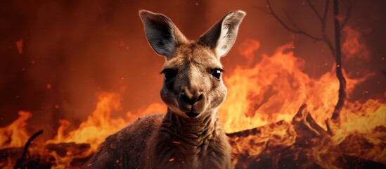 Poster - Australian bushfire forces evacuation and endangers wildlife.