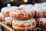 Fototapeta  - close-up shot of a donut, placed in a festive carnival setting