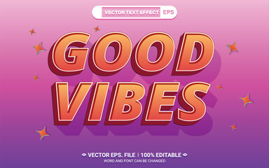Poster - Good vibes 3d editable retro vector text style effect