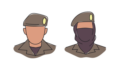 Arab solders avatar. Policeman, police woman icon. Saudi officer. Vector