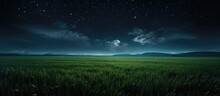 Moonlit Young Wheat Field At Night