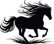 Wild horse galloping vector illustration. Perfect for equestrian, equine, horse-related designs. Mane and tail flying in the wind, symbolizing freedom, power, strength. Ideal for logo, icon, tattoo