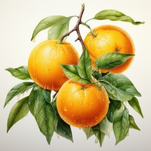 Oranges,watercolor,white Background