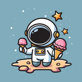 Fototapeta  - cute vector illustration of an astronaut eating ice cream, t-shirt design, sticker, clip art