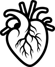 Human Heart Silhouette In Black Color. Vector Template For Laser Cutting Wall Art.